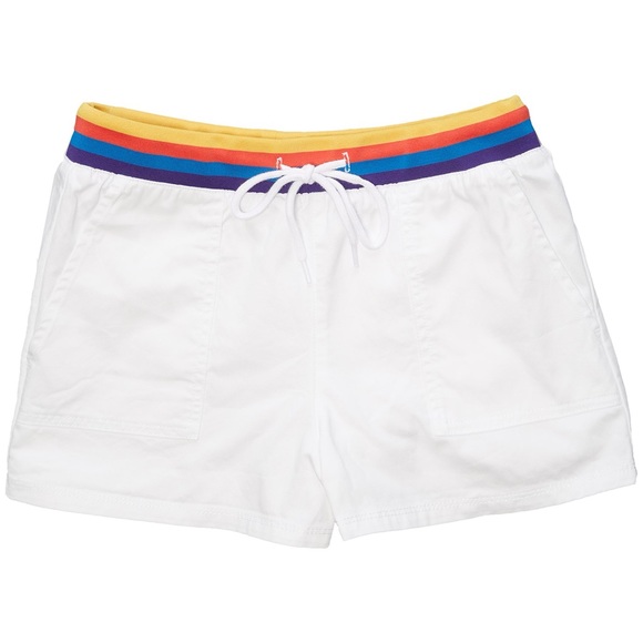 VANS Rainee Women’s Shorts White Woven Rainbow Stripe Elastic High Rise Waist S - Picture 5 of 5